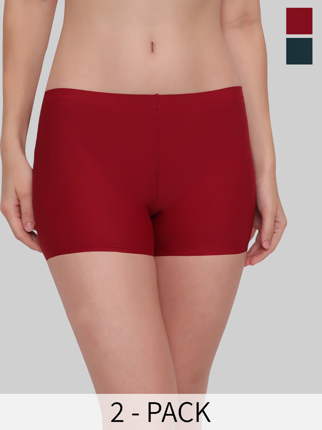 

PLUMBURY Pack Of 2 Seamless Anti Microbial Boy Shorts, Maroon