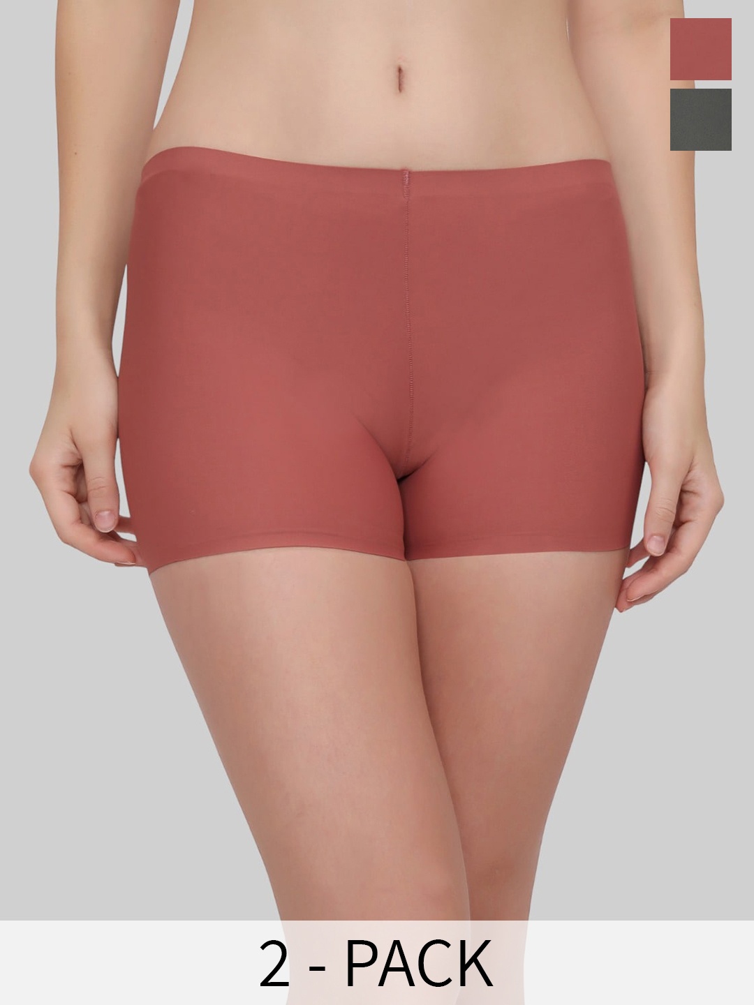

PLUMBURY Pack Of 2 Seamless Anti-Microbial Mid-Rise Boy Shorts, Peach