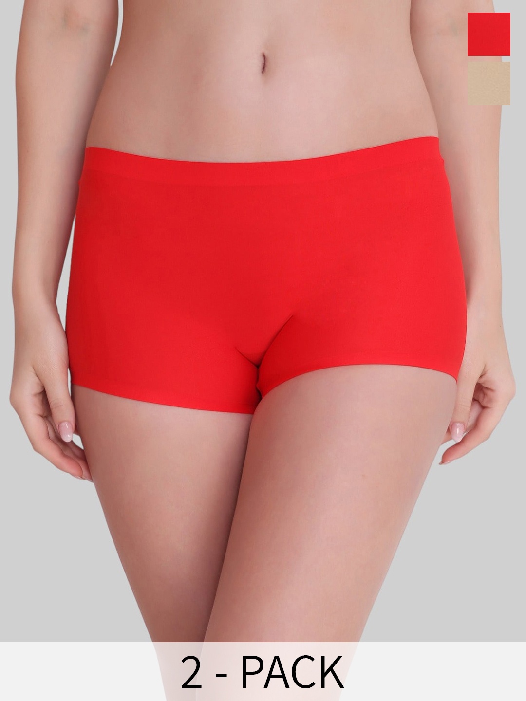 

PLUMBURY Pack Of 2 Seamless Anti-Microbial Boy Shorts, Beige