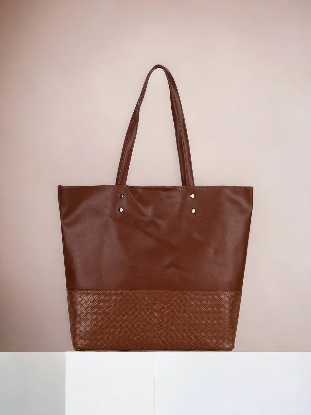 

Toteteca Textured PU Oversized Structured Shoulder Bag, Tan