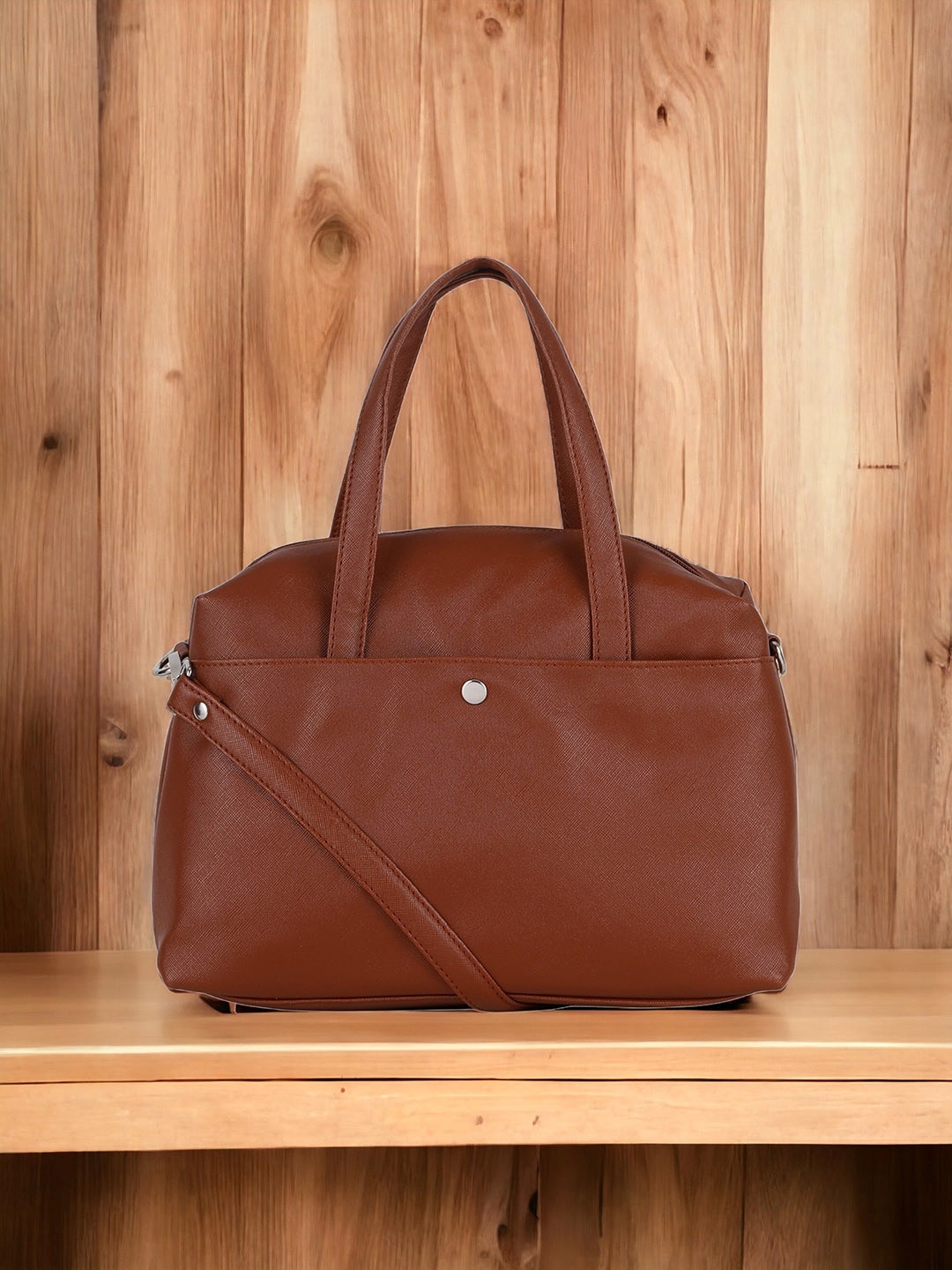 

Toteteca Tan PU Oversized Bowling Shoulder Bag