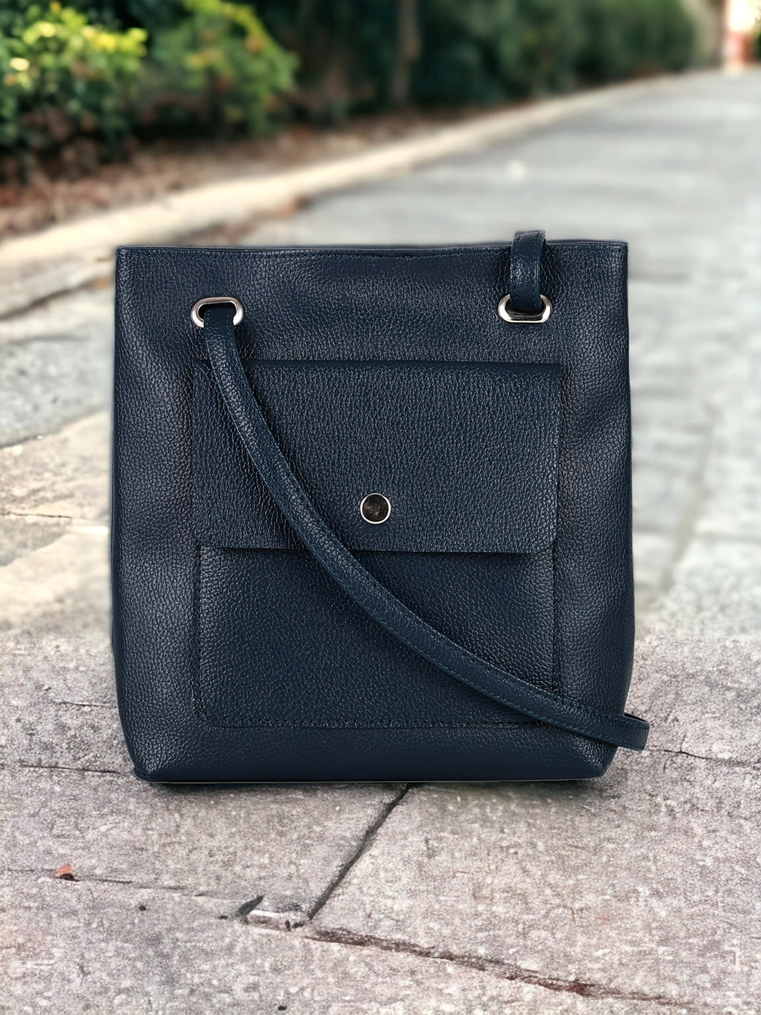 

Toteteca Textured Structured Sling Bag, Navy blue