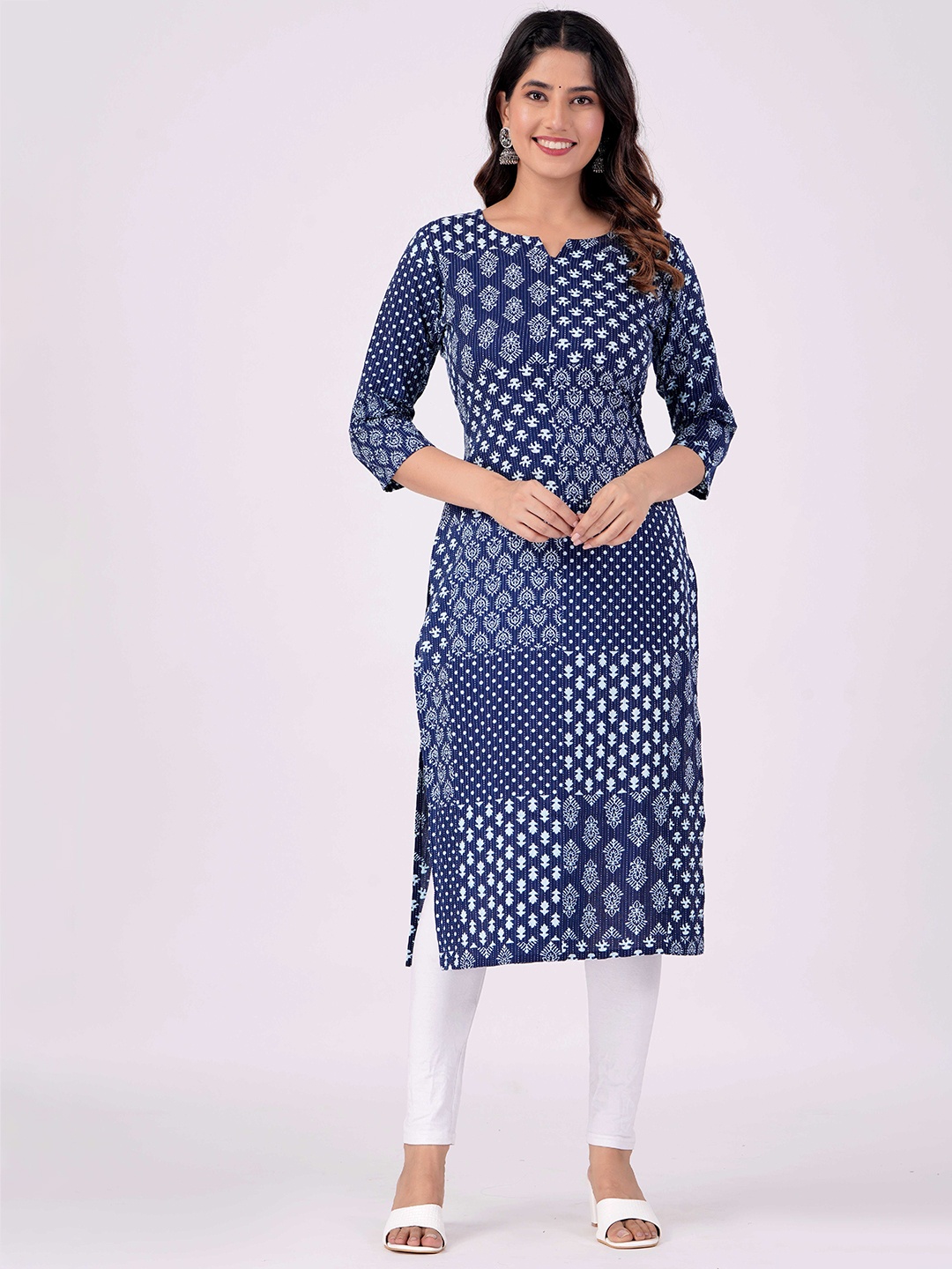 

PARCHHAI Ethnic Motifs Printed Straight Kurta, Blue