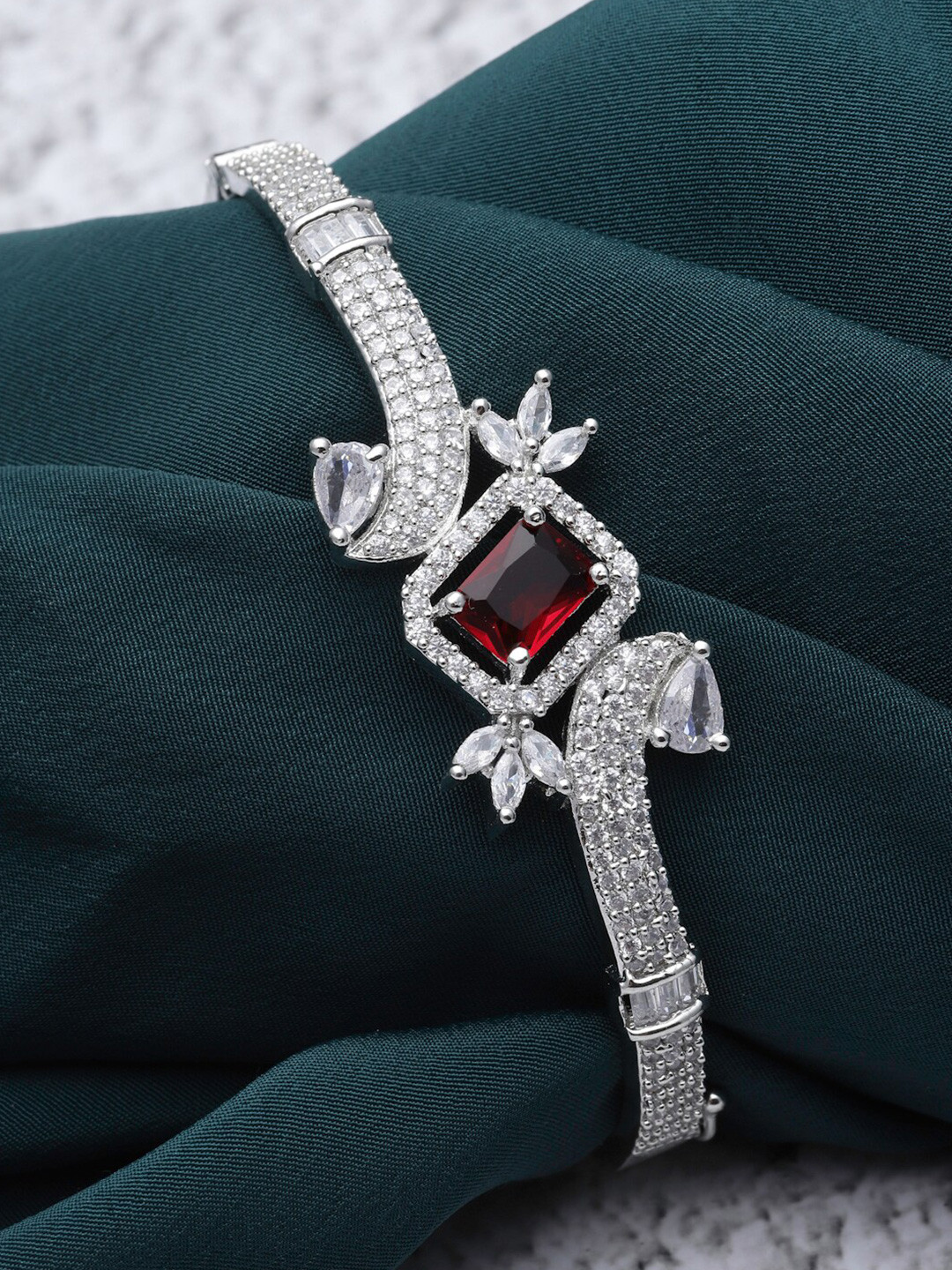 

ZENEME American Diamond Rhodium-Plated Kada Bracelet, Silver