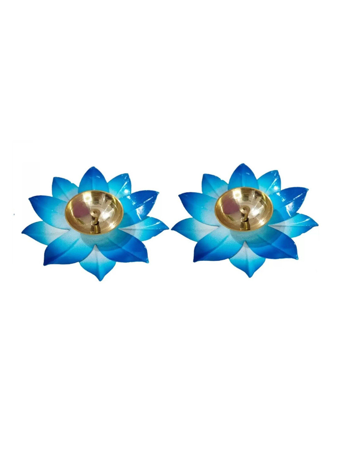 

Fashion Bizz 2-Pcs Gold-Toned & Blue Textured Pooja Kamal Diyas