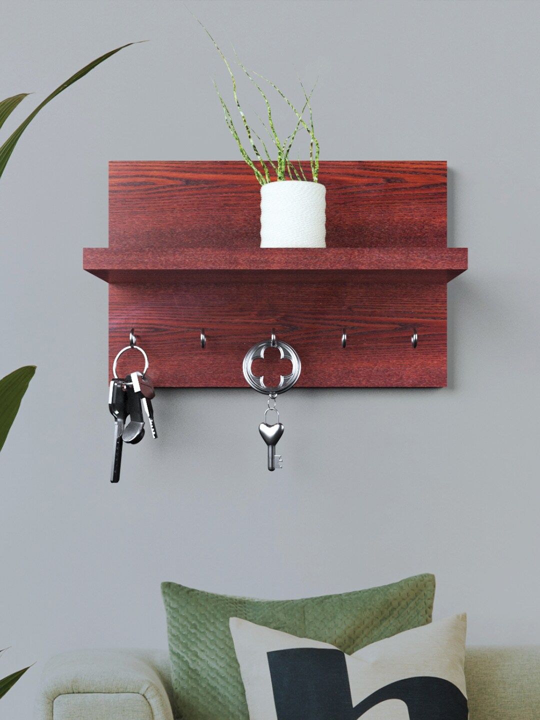 

RANDOM Brown Wood Wall Shelf with Keyholders