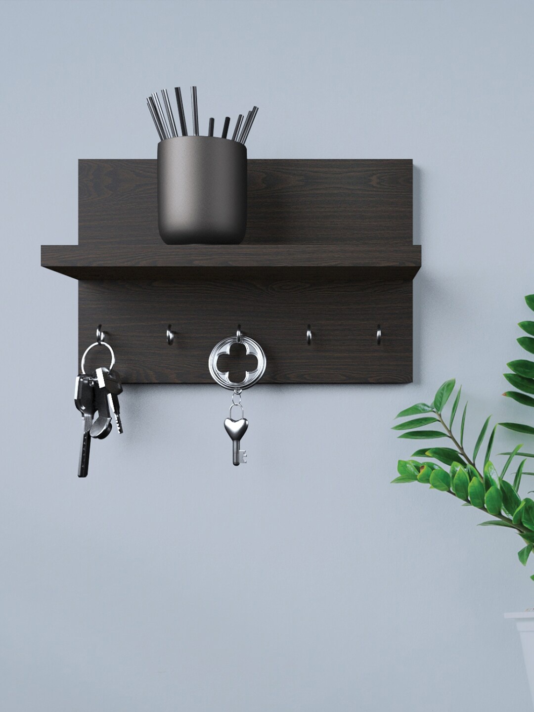 

RANDOM Grey Wood Wall Shelf with Keyholders