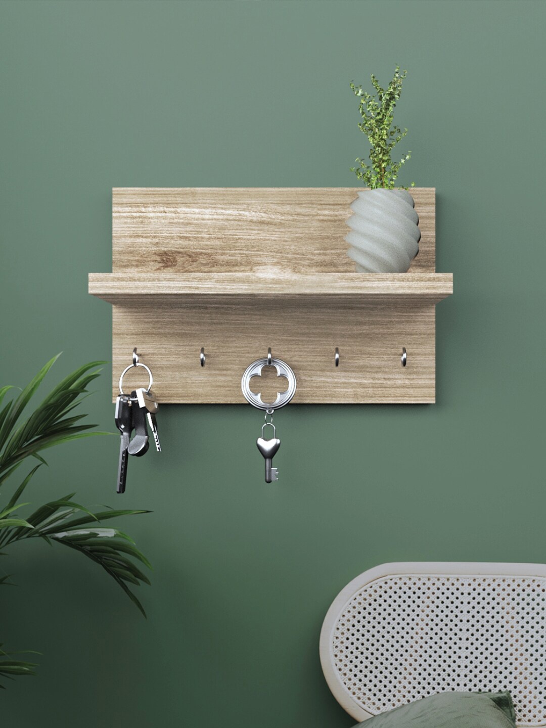 

RANDOM Brown Wood Wall Shelf with Keyholders