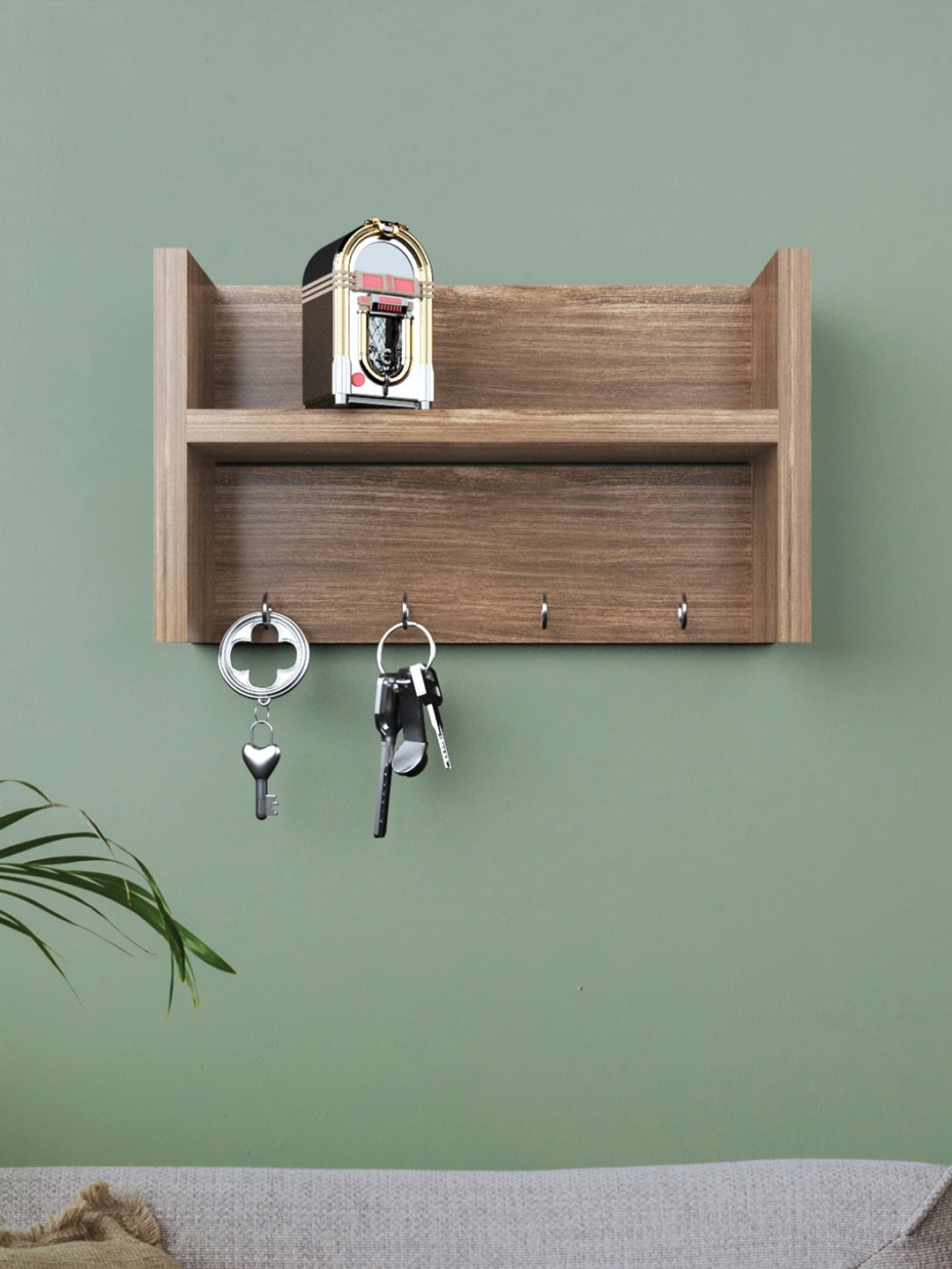 

RANDOM Brown Wood Wall Shelf with Keyholders