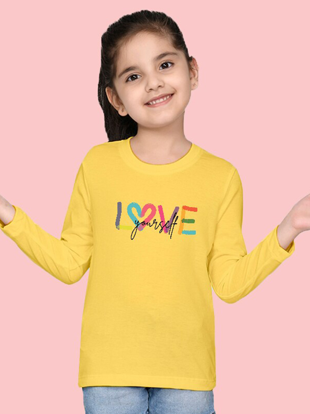 

NUSYL Girls Typography Printed T-shirt, Yellow