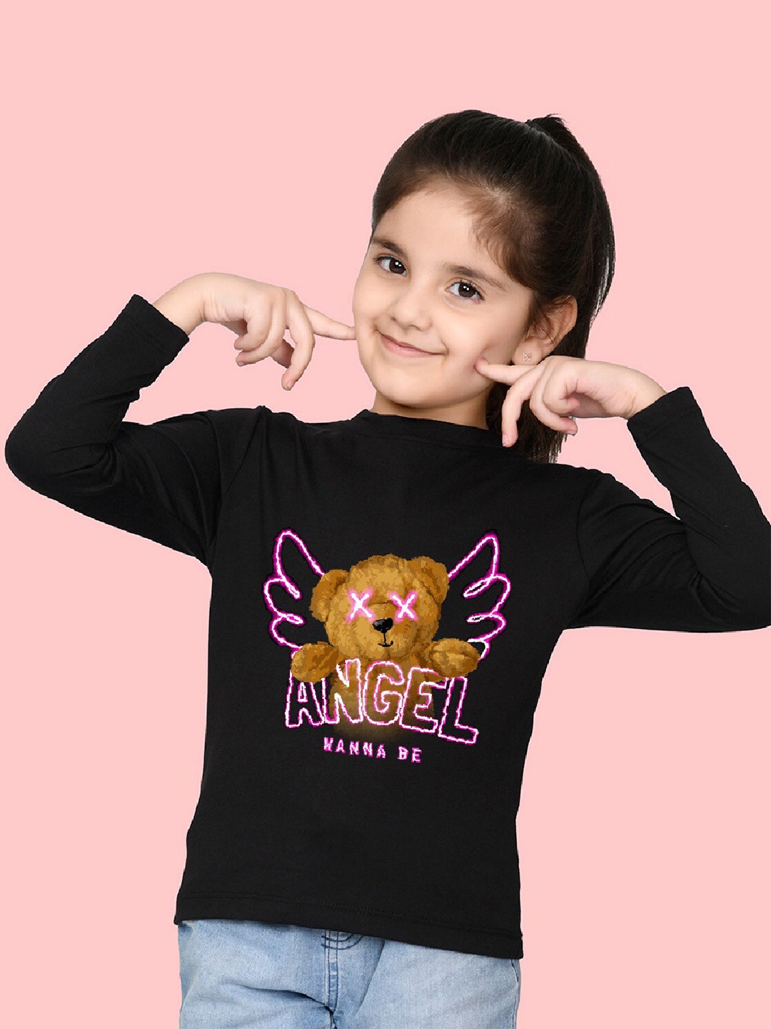 

NUSYL Girls Graphic Printed T-Shirt, Black