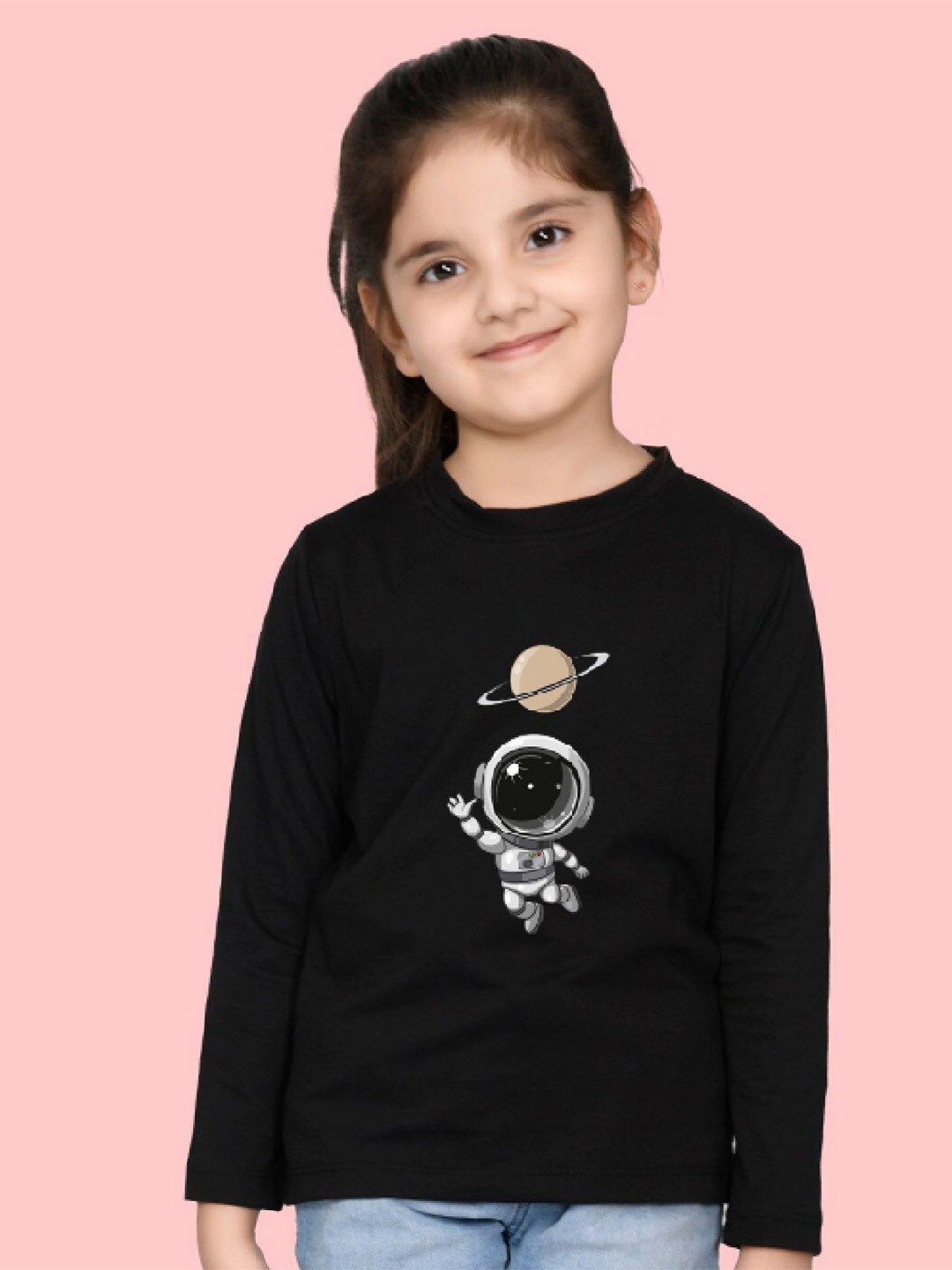 

NUSYL Girls Graphic Printed T-shirt, Black