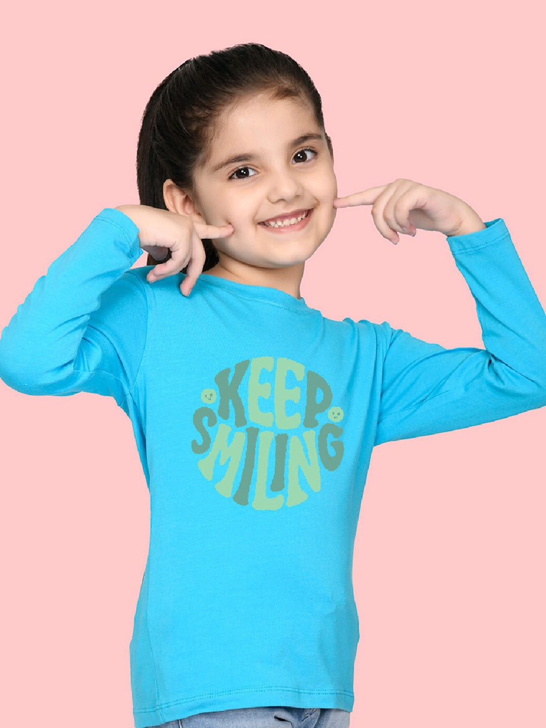 

NUSYL Girls Typography Printed Round Neck T-shirt, Blue