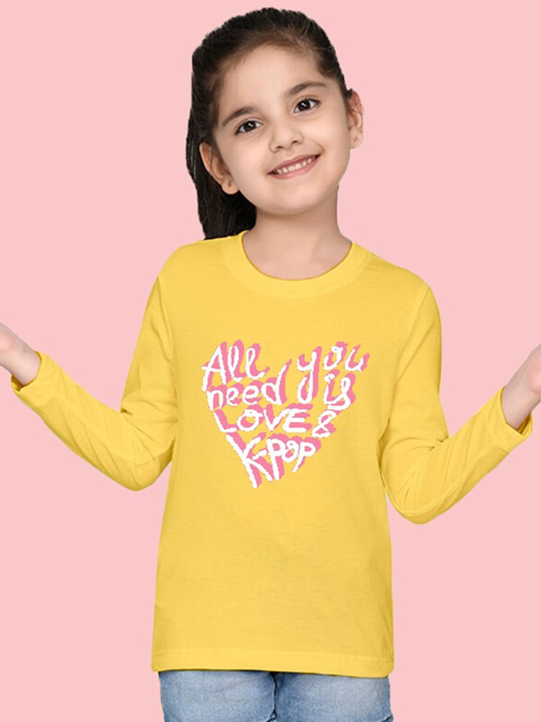 

NUSYL Girls Typography Printed T-shirt, Yellow