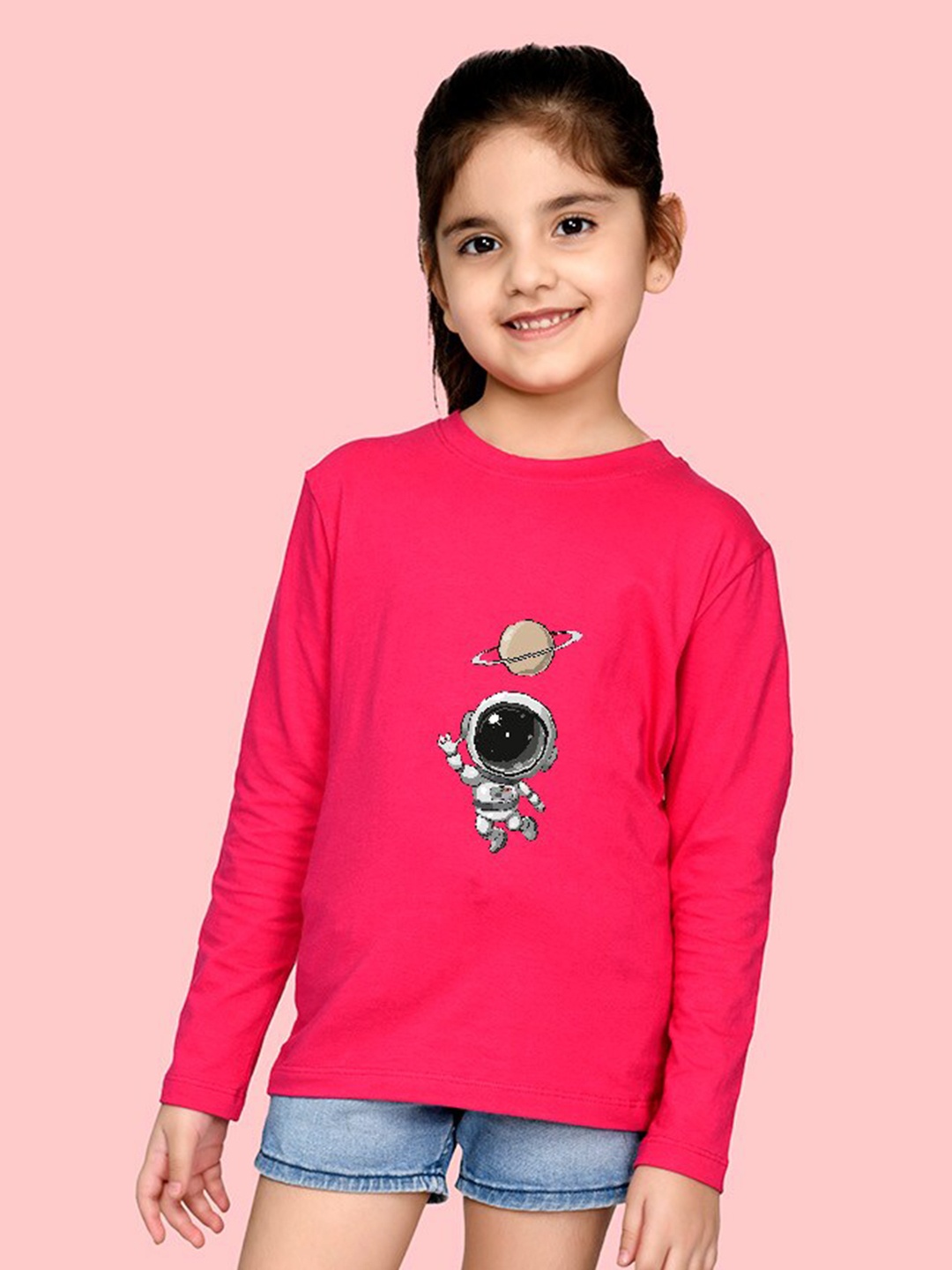 

NUSYL Girls Astronaut Printed T-shirt, Pink