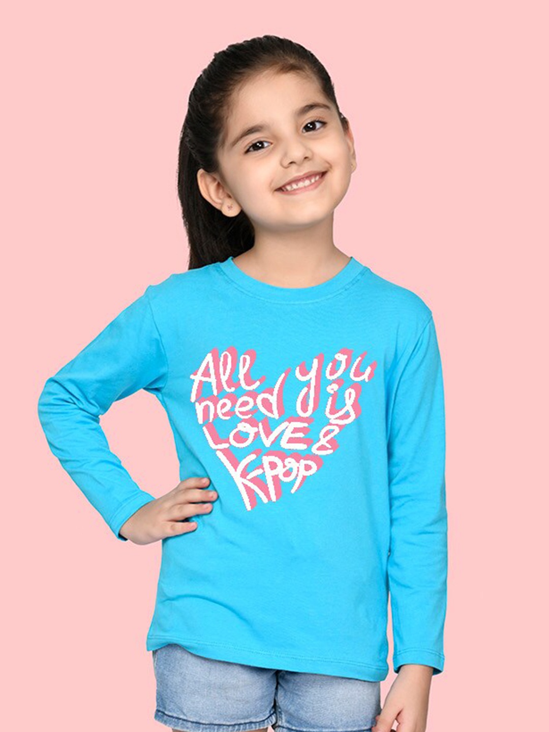 

NUSYL Girls Typography Printed T-shirt, Blue