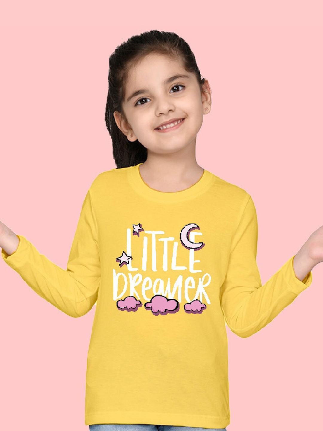 

NUSYL Girls Typography Printed T-shirt, Yellow