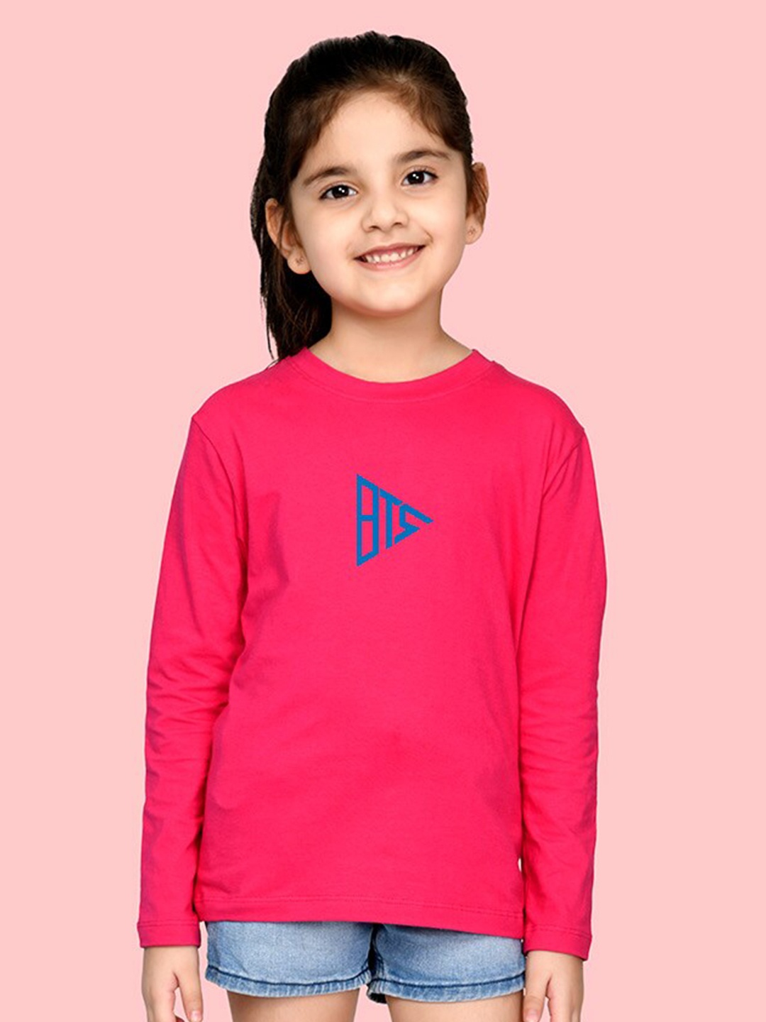 

NUSYL Girls Geometric Printed Cotton T-shirt, Pink