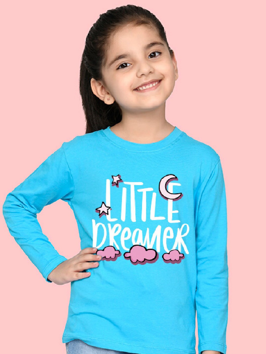

NUSYL Girls Typography Printed Round Neck T-shirt, Blue