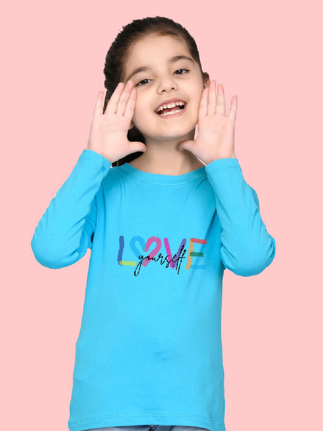 

NUSYL Girls Typography Printed Long Sleeves T-shirt, Blue