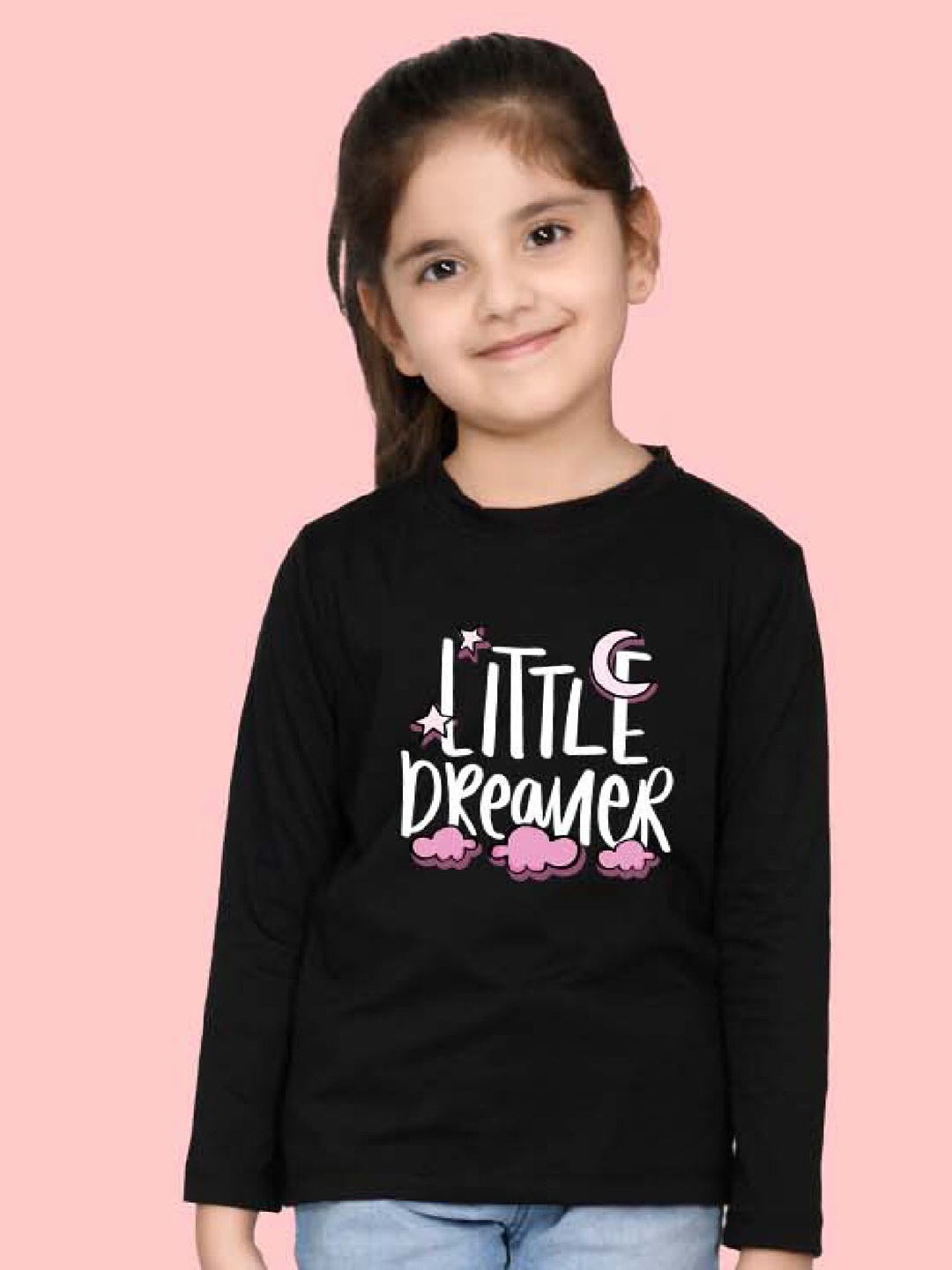 

NUSYL Girls Typography Printed Round Neck T-Shirt, Black