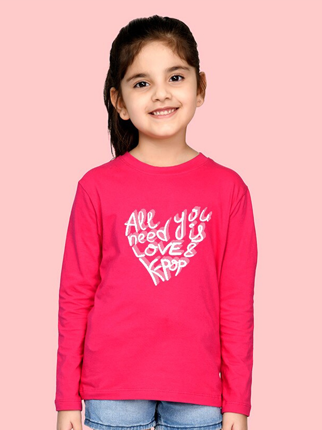 

NUSYL Girls Typography Printed Casual T-Shirt, Pink