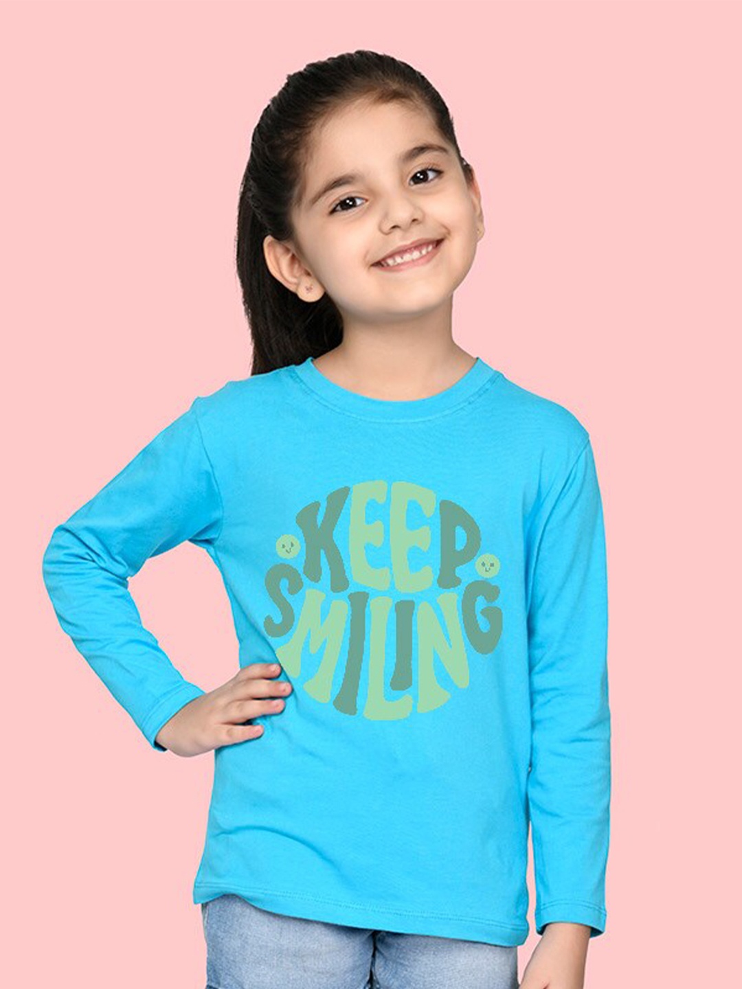 

NUSYL Girls Typography Printed Casual T-Shirt, Blue