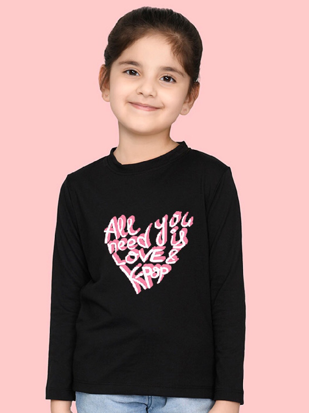 

NUSYL Girls Typography Printed Full Sleeves T-shirt, Black