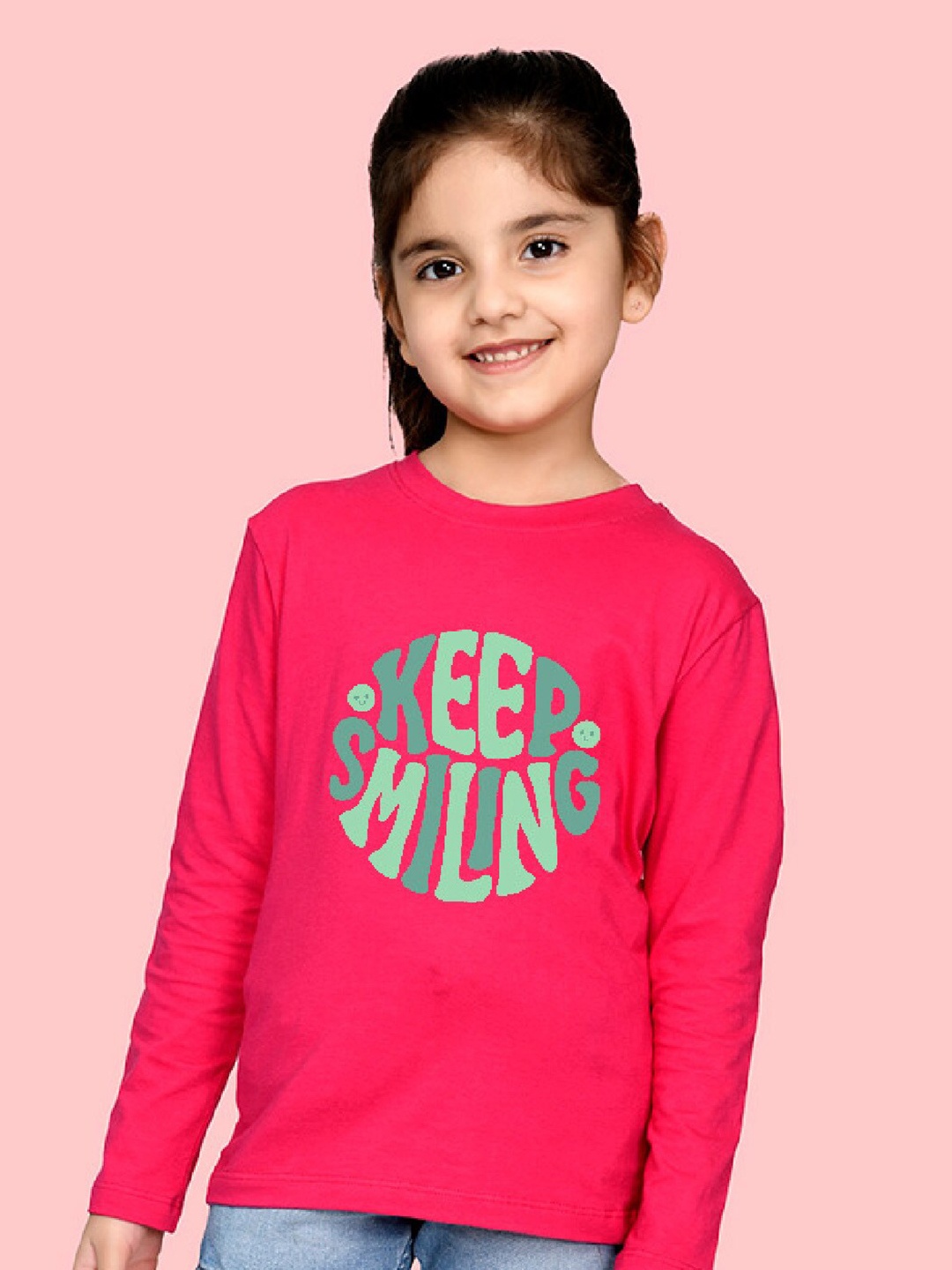 

NUSYL Girls Typography Printed Long Sleeves T-Shirt, Pink