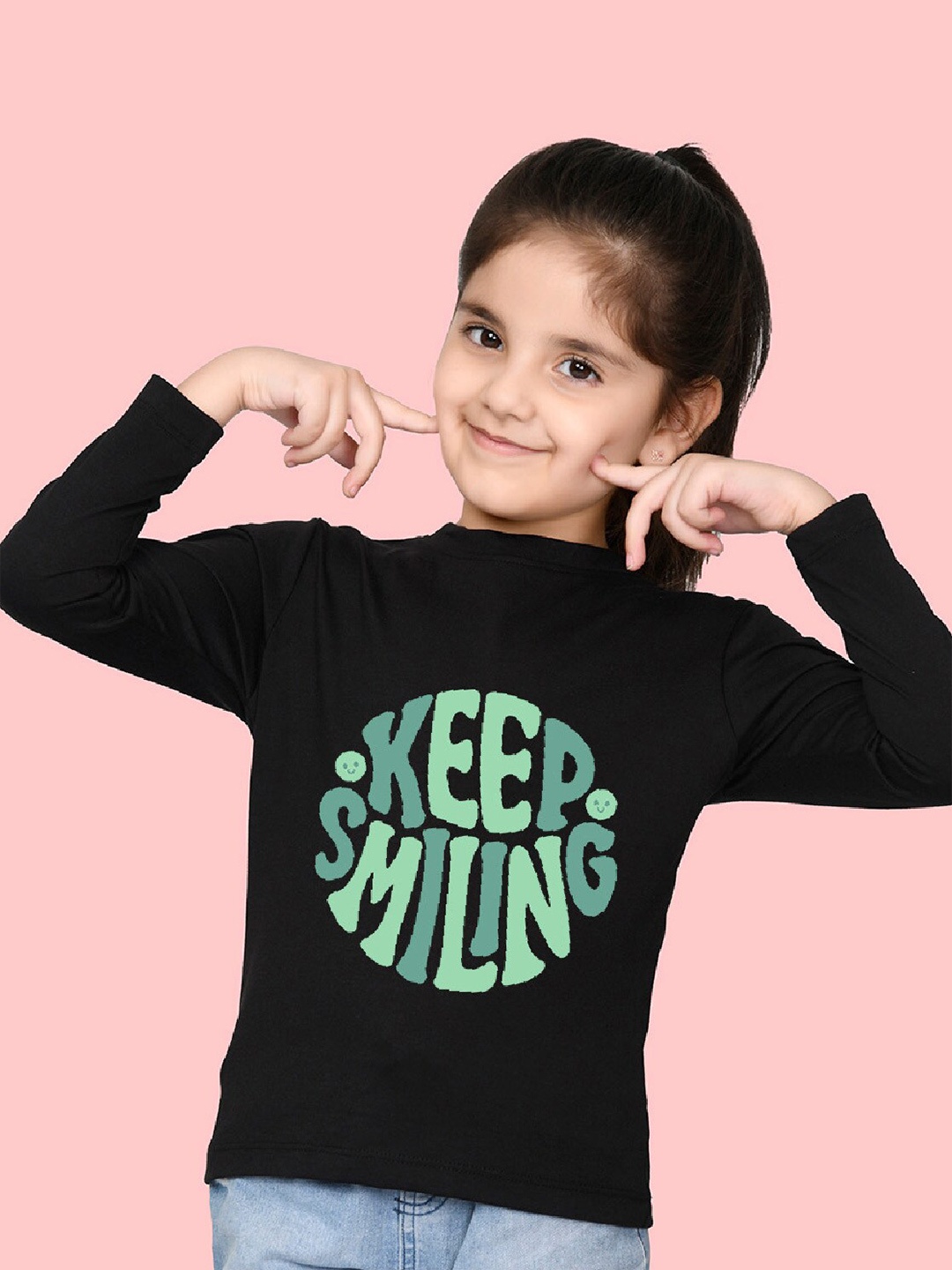 

NUSYL Girls Typography Printed Long Sleeves T-shirt, Black