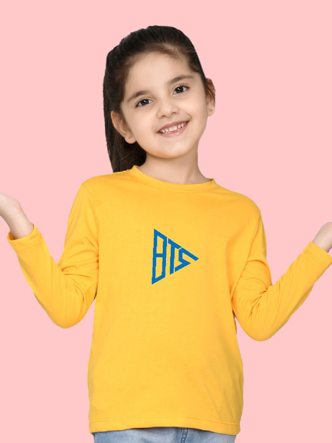 

NUSYL Girls Typography Printed Long Sleeves T-shirt, Yellow