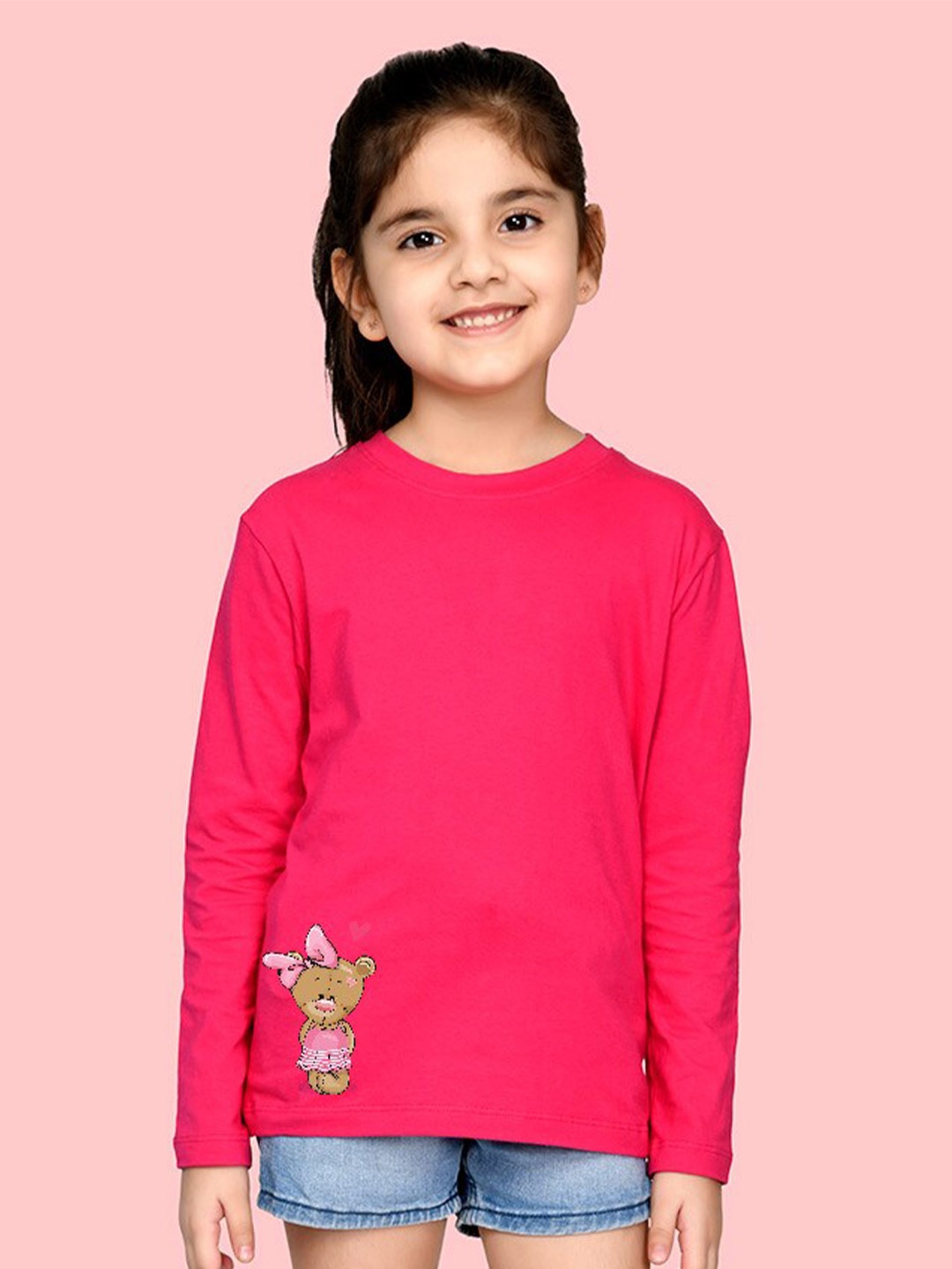 

NUSYL Girls Teddy Bear Printed Long Sleeves T-Shirt, Pink