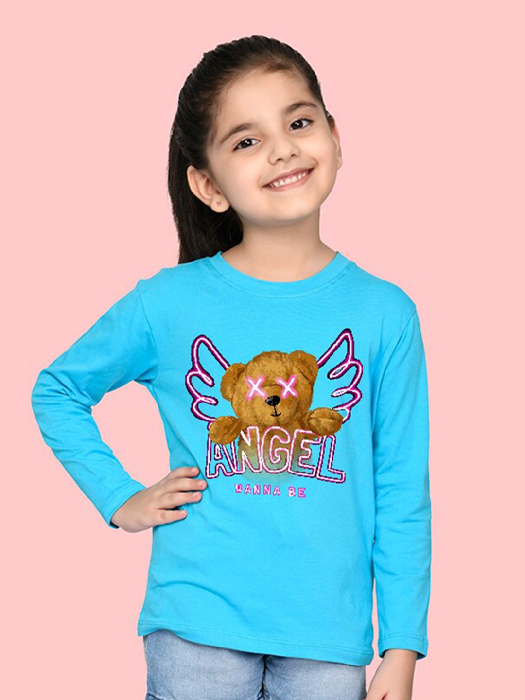 

NUSYL Girls Graphic Printed Casual T-Shirt, Blue