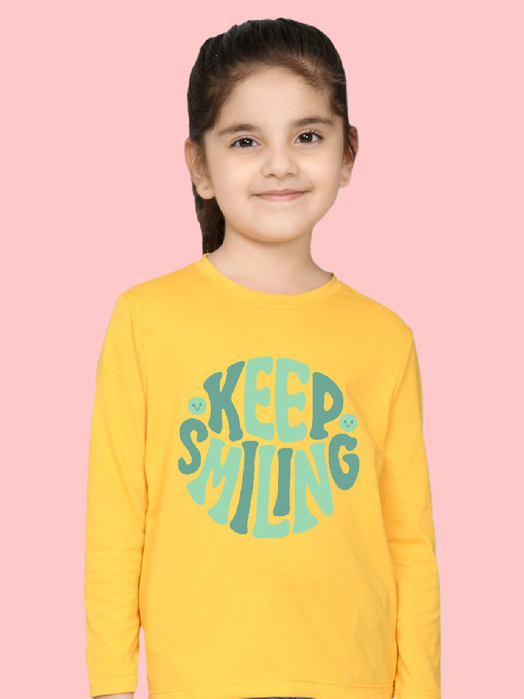 

NUSYL Girls Typography Printed T-shirt, Yellow