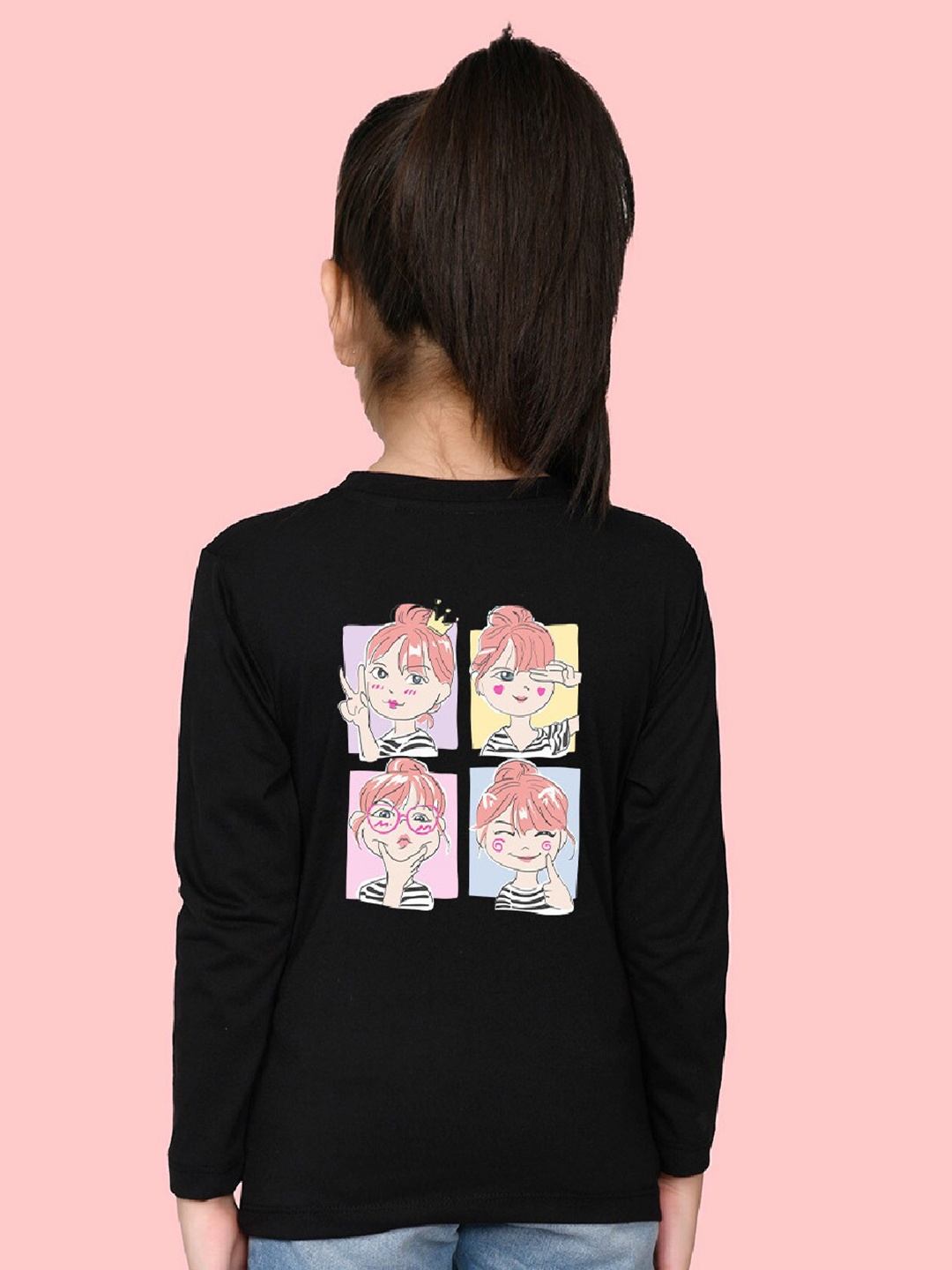 

NUSYL Girls Graphic Printed Long Sleeves T-Shirt, Black