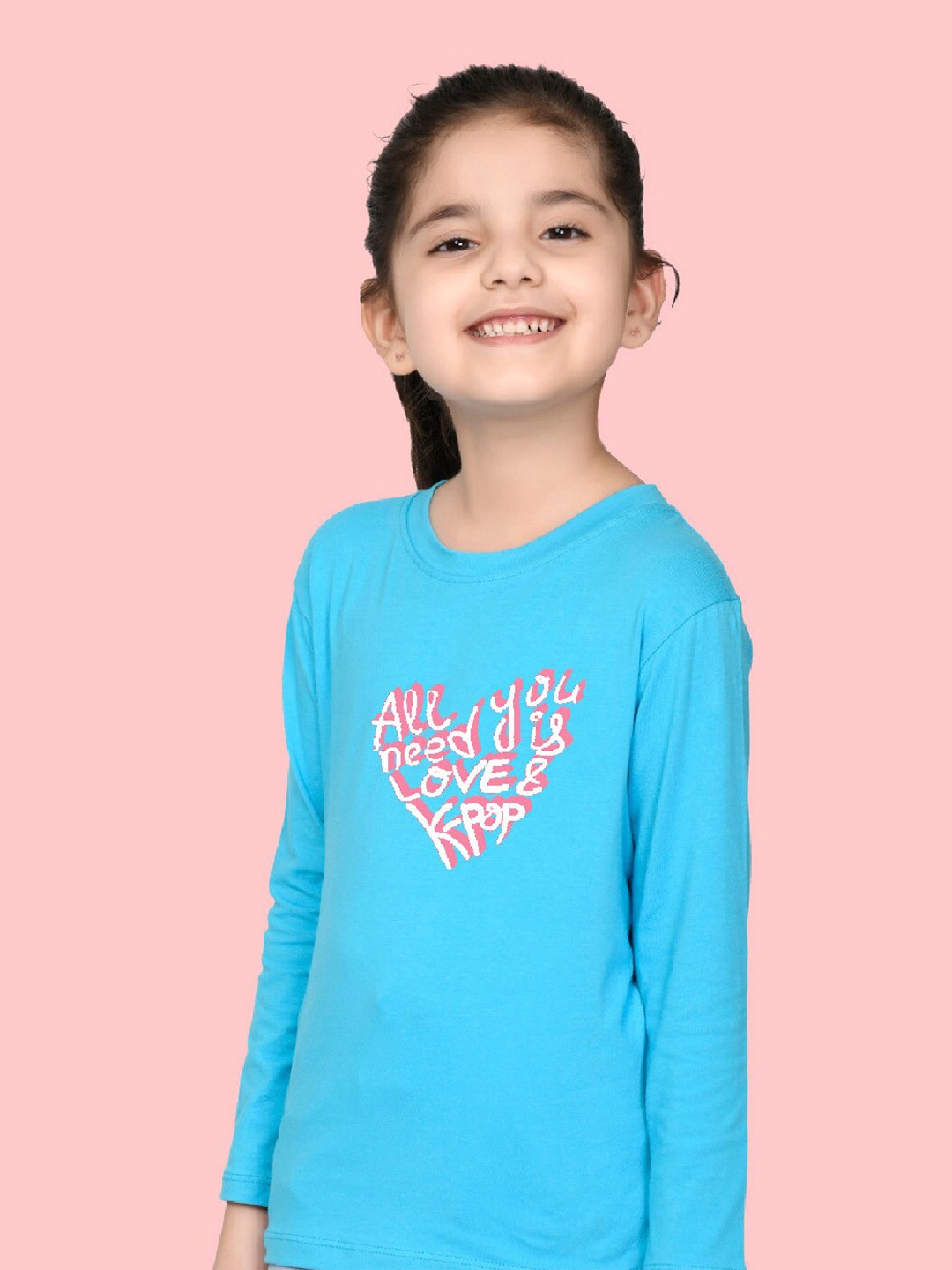 

NUSYL Girls Typography Printed T-shirt, Blue