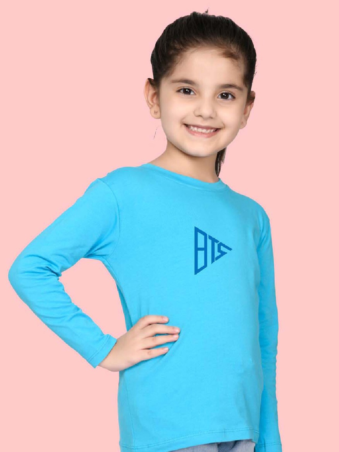

NUSYL Girls Typography Printed Long Sleeves T-shirt, Blue