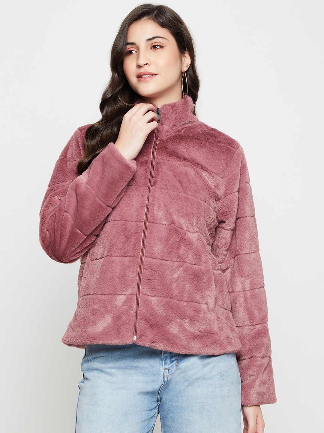 

Cantabil Mock Neck Fleece Lightweight Quilted Jacket, Pink