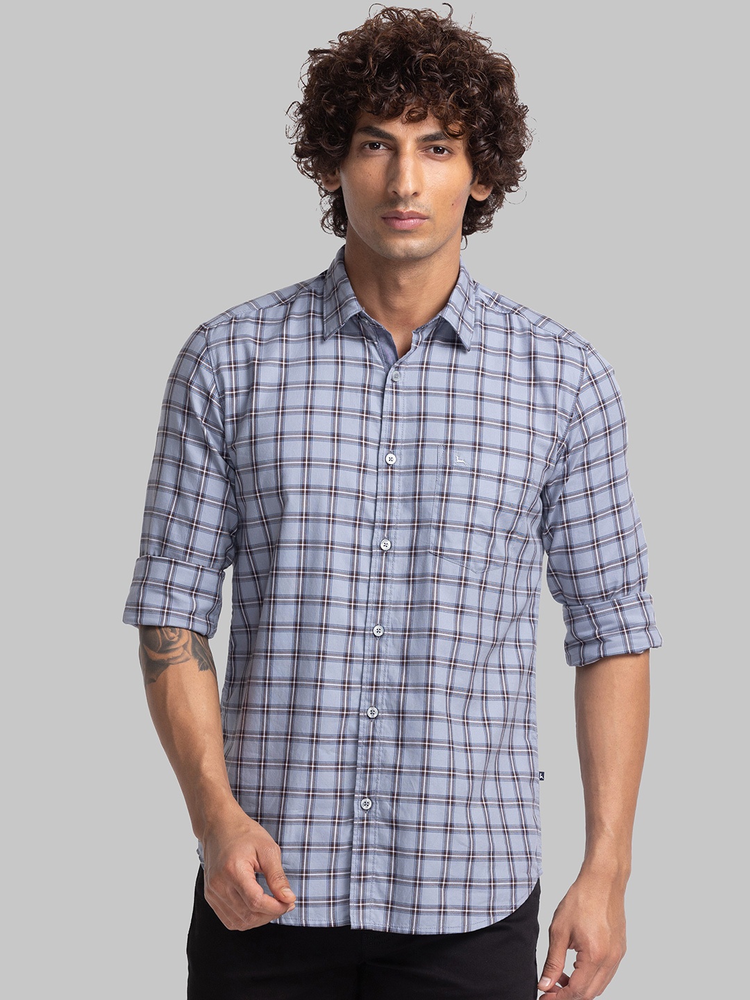 

Parx Other Checked Slim Fit Cotton Casual Shirt, Grey