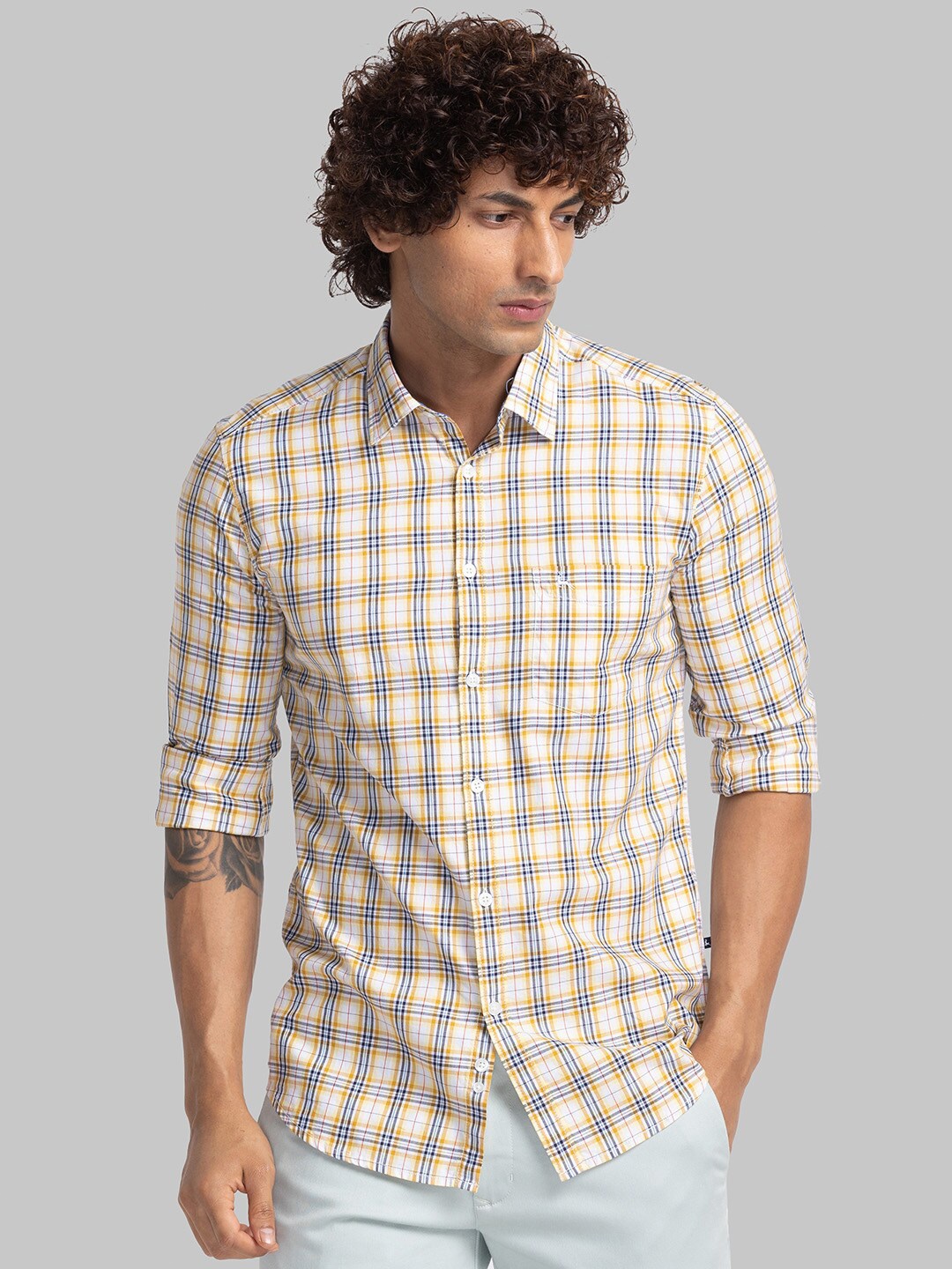 

Parx Other Checked Slim Fit Cotton Casual Shirt, Beige