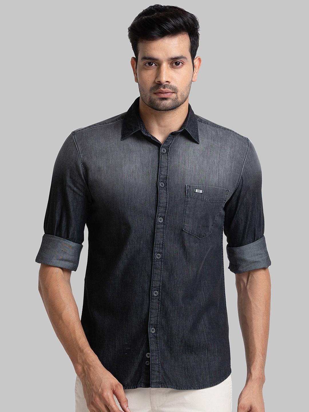 

Parx Slim Fit Faded Opaque Cotton Casual Shirt, Black