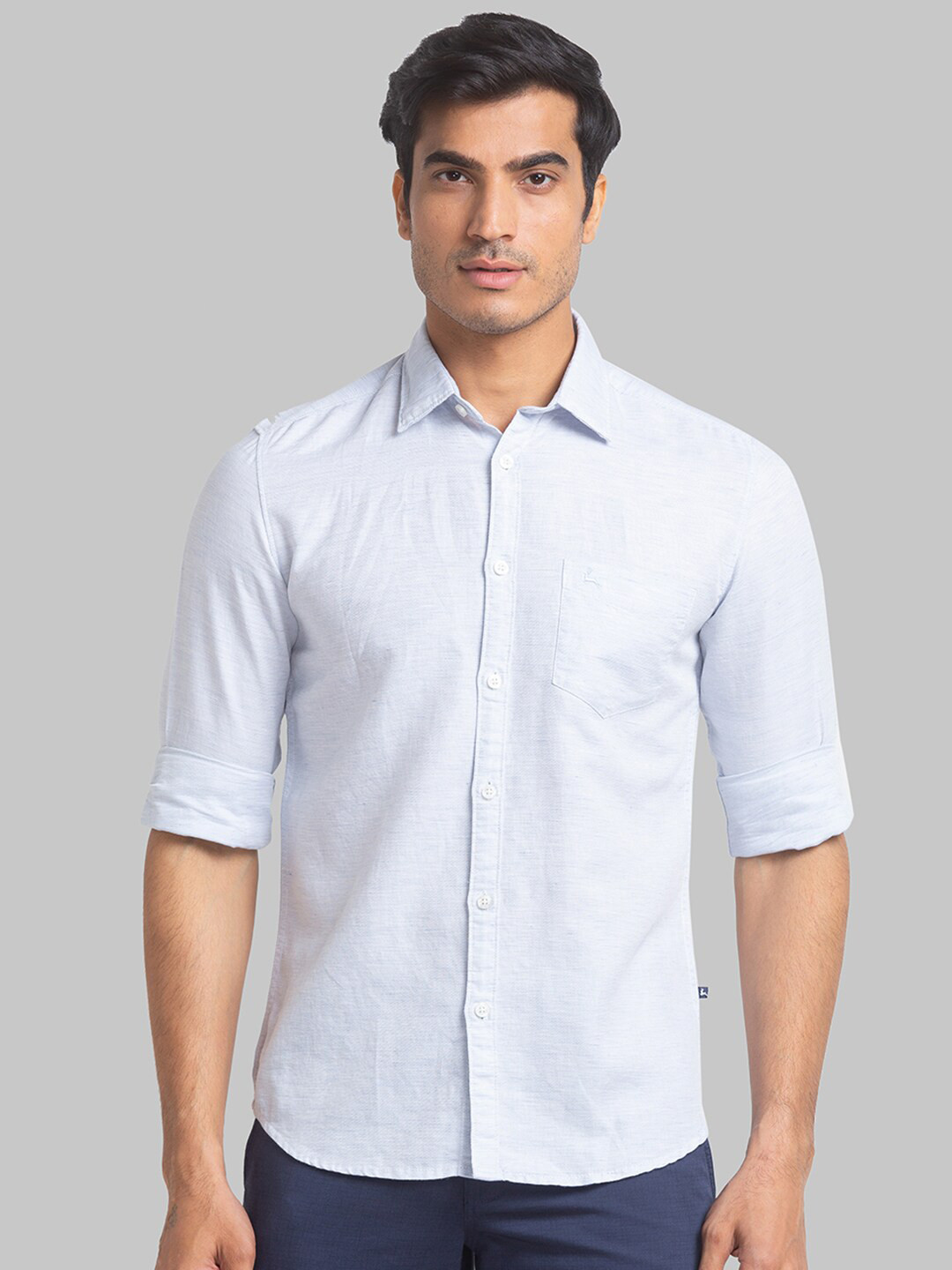 

Parx Slim Fit Opaque Linen Cotton Casual Shirt, Blue