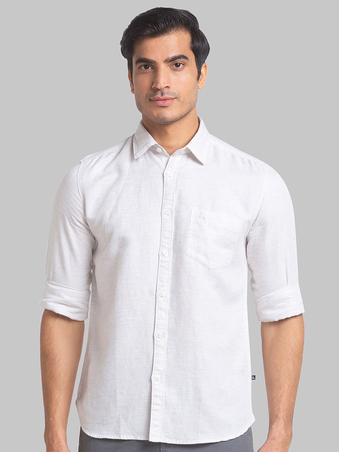 

Parx Slim Fit Spread Collar Casual Linen Cotton Shirt, White