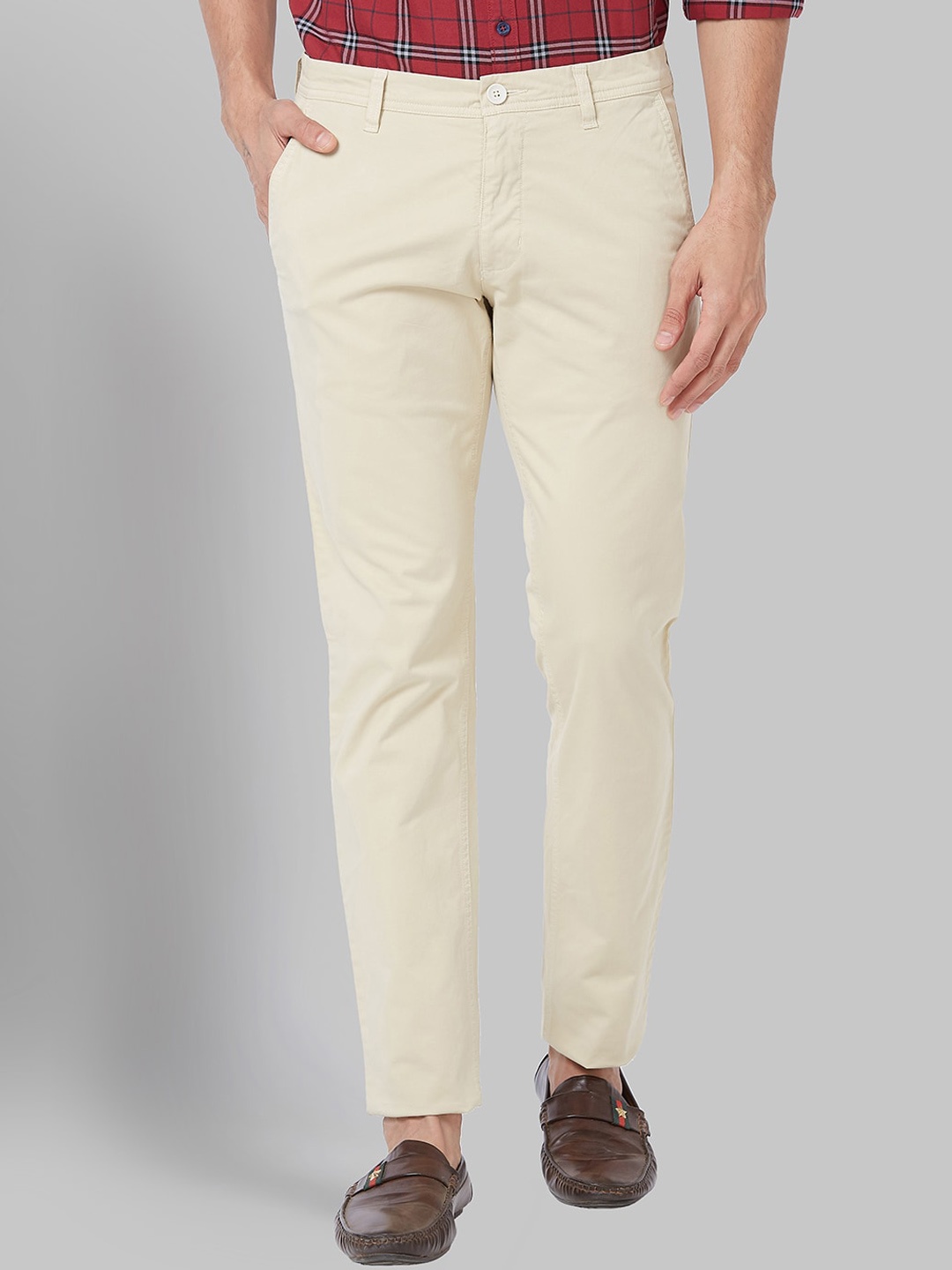 

Parx Men Tapered Fit Low Rise Trousers, Cream