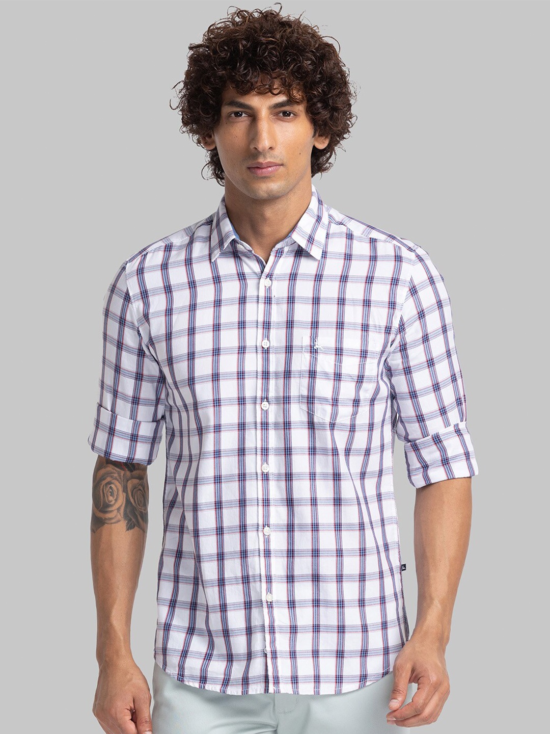 

Parx Slim Fit Checked Cotton Casual Shirt, White