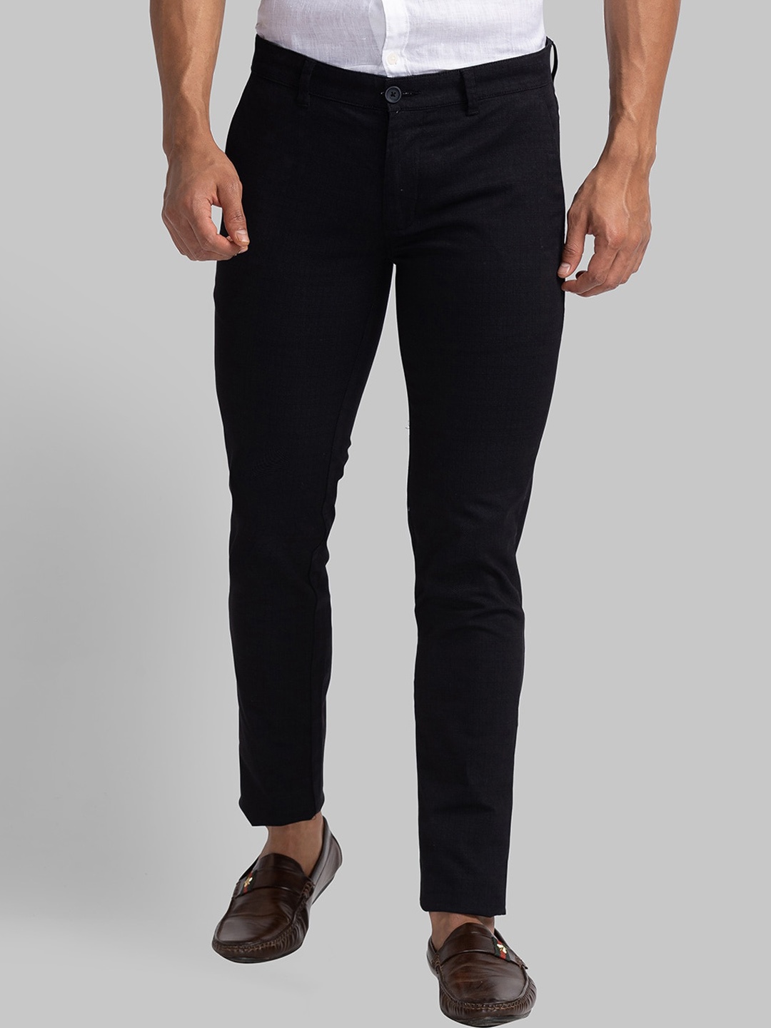 

Parx Men Mid Rise Slim Fit Cotton Trousers, Black