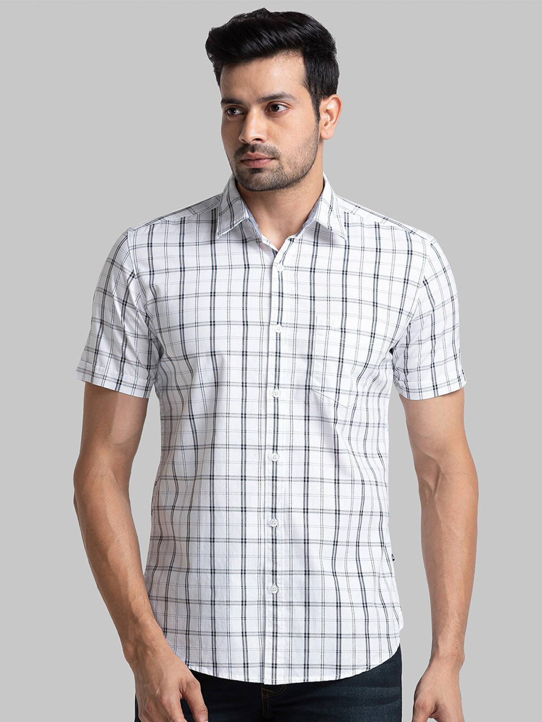 

Parx Slim Fit Opaque Checked Cotton Casual Shirt, White