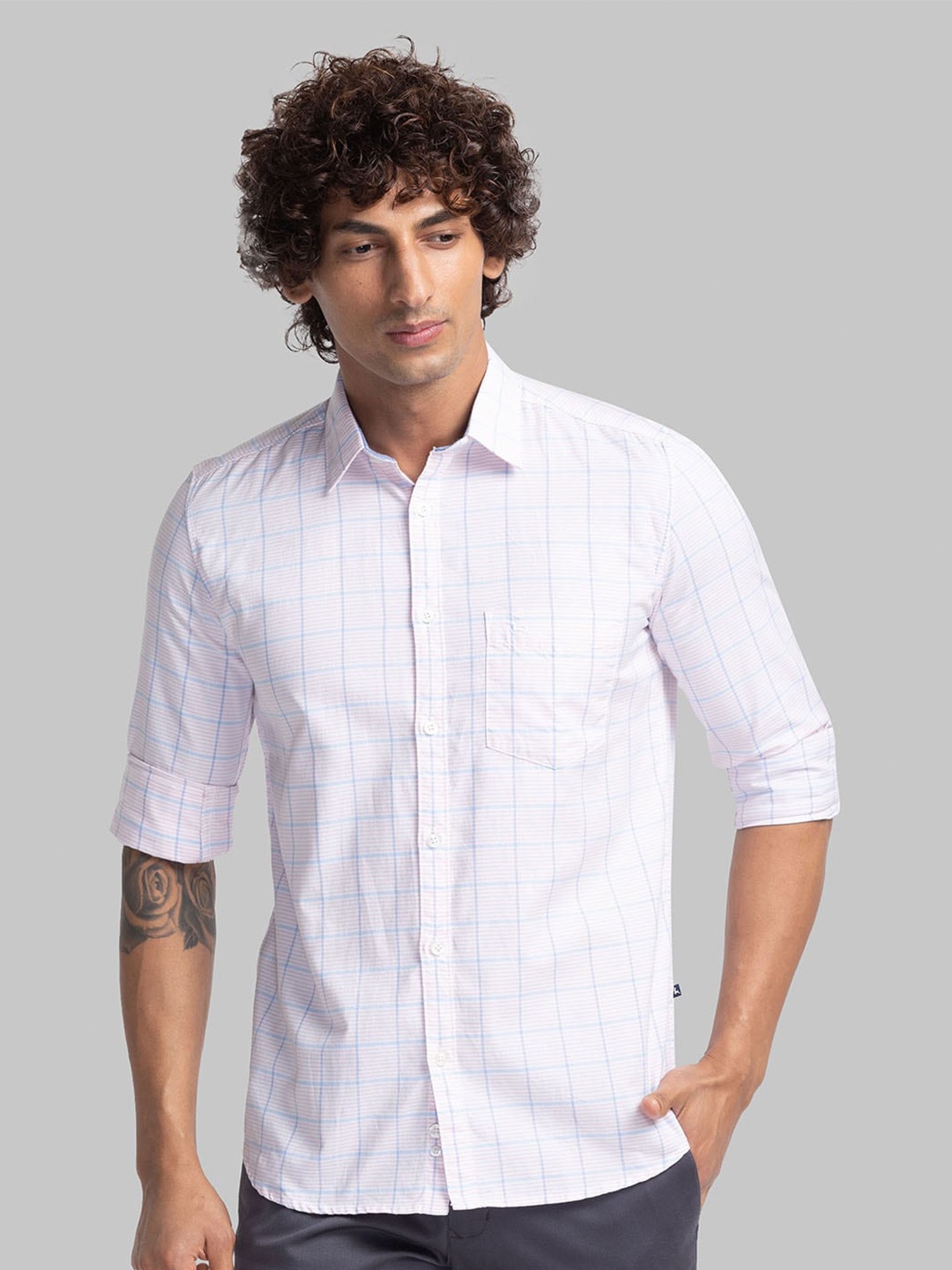 

Parx Slim Fit Opaque Checked Cotton Casual Shirt, White