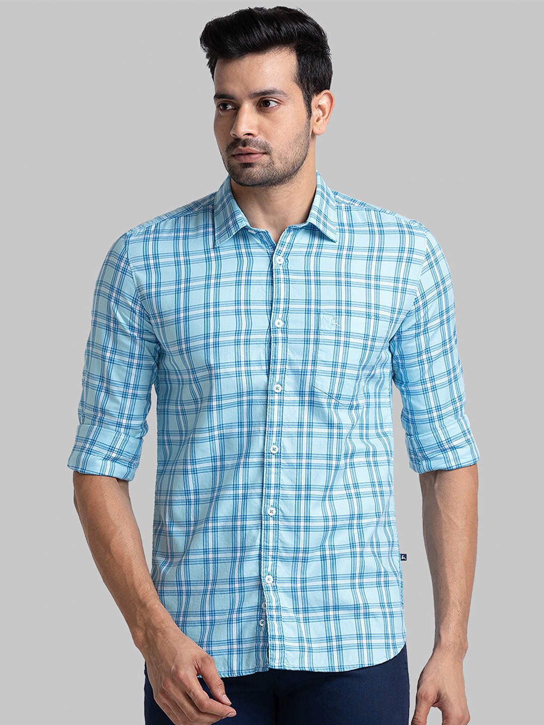 

Parx Slim Fit Tartan Checked Cotton Casual Shirt, Blue