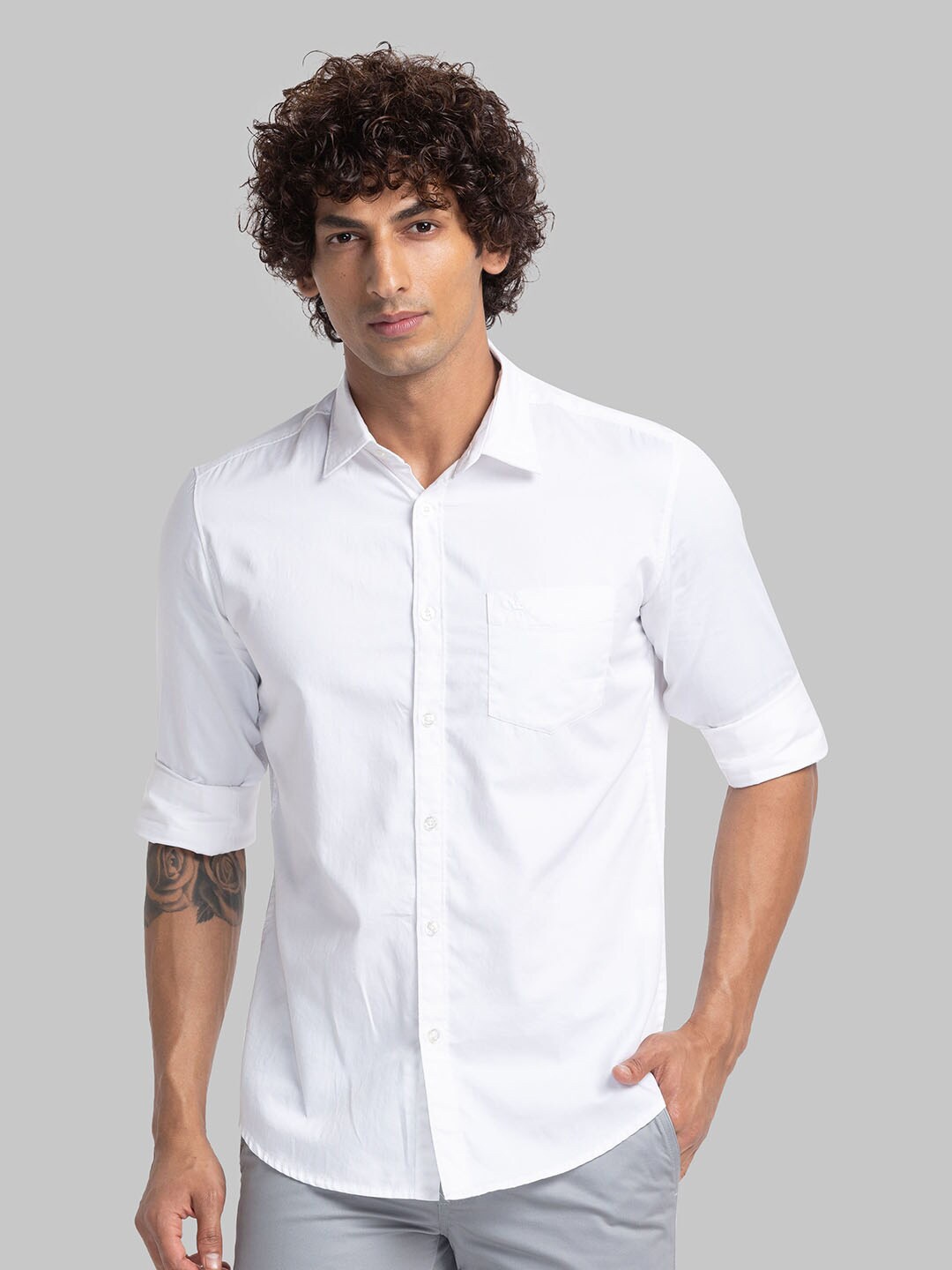 

Parx Spread Collar Slim Fit Casual Shirt, White